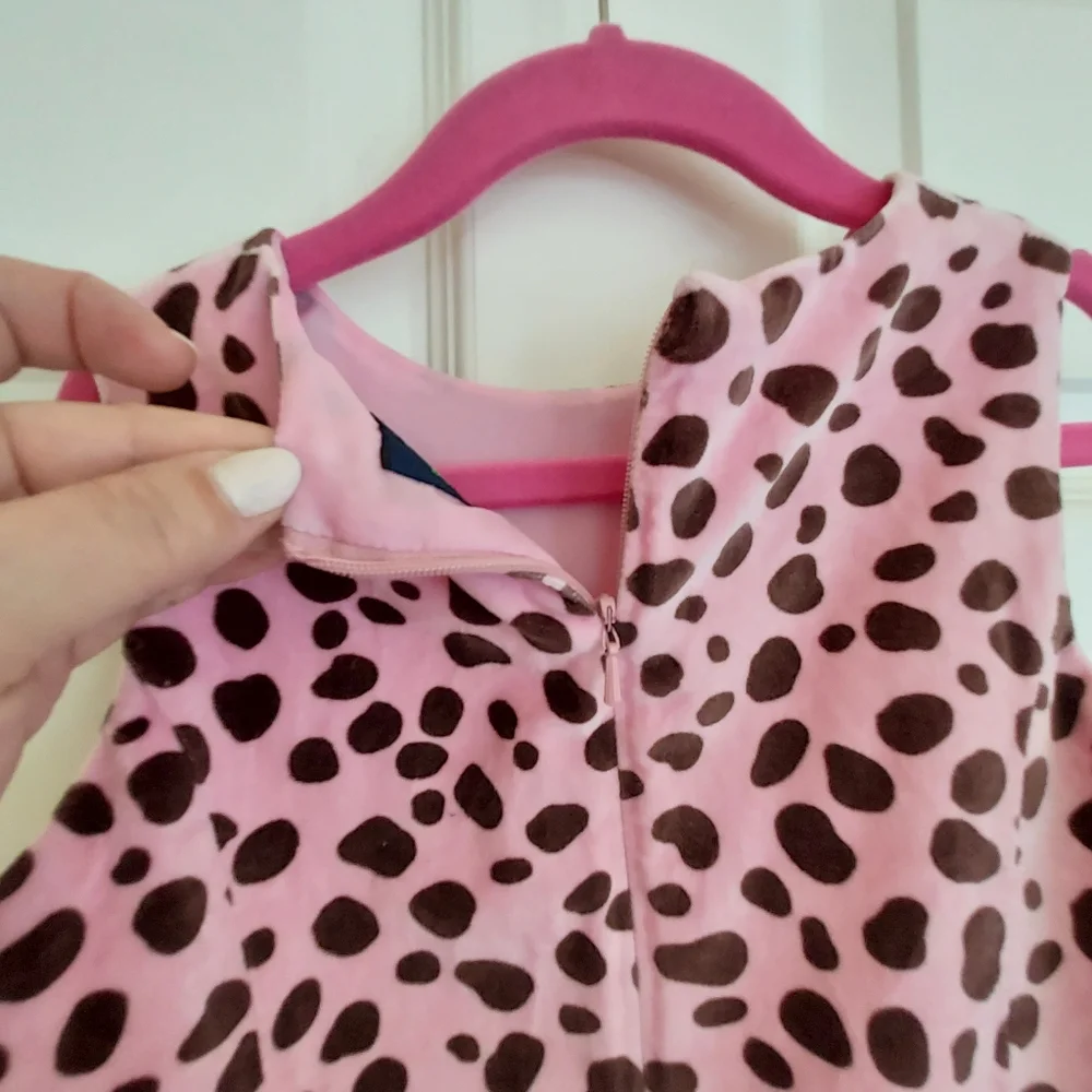 Mini Boden pink velvet print drop waist dress 7-8